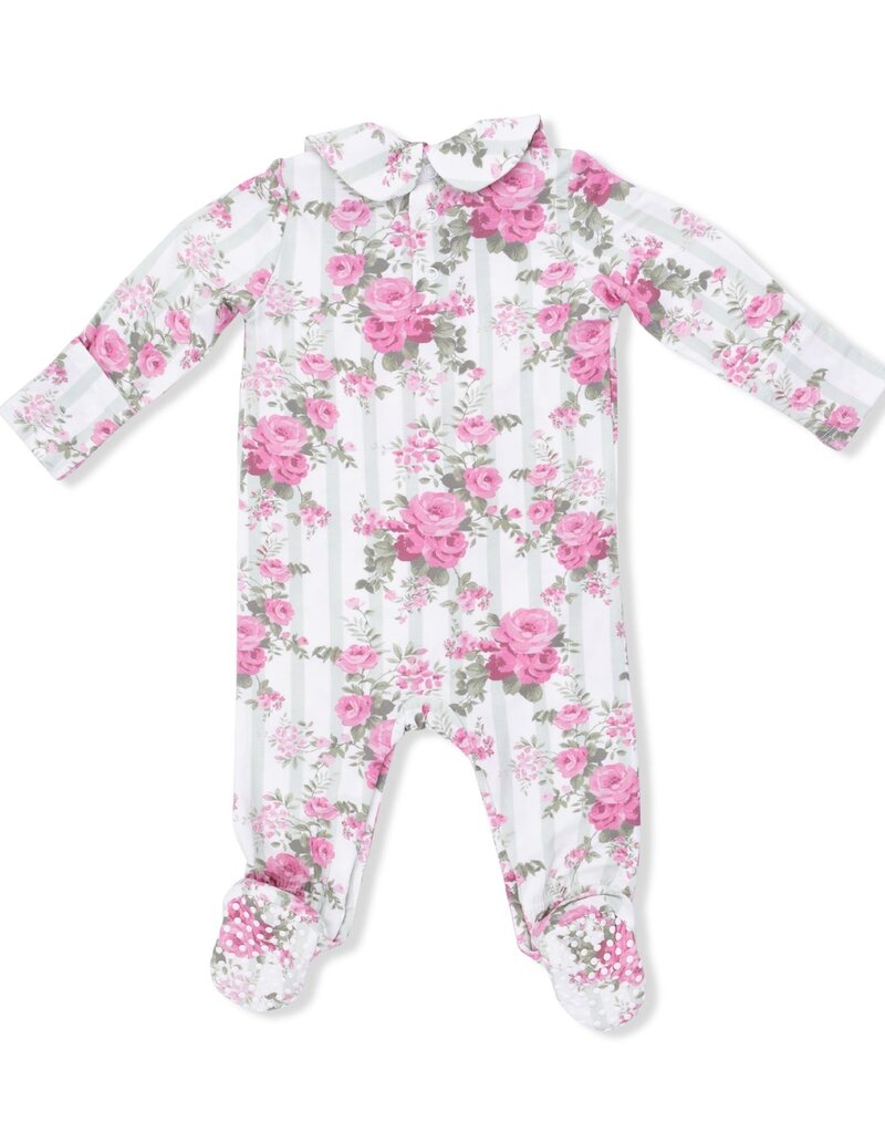 Angel Dear Cabbage Rose Stripe Smocked Peter Pan Snap Footie
