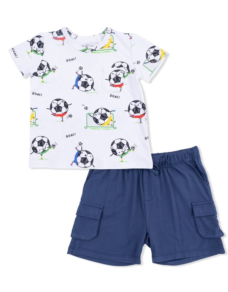 Angel Dear Soccer Balls Playing Blue Crew Neck Tee w/Cargo Short