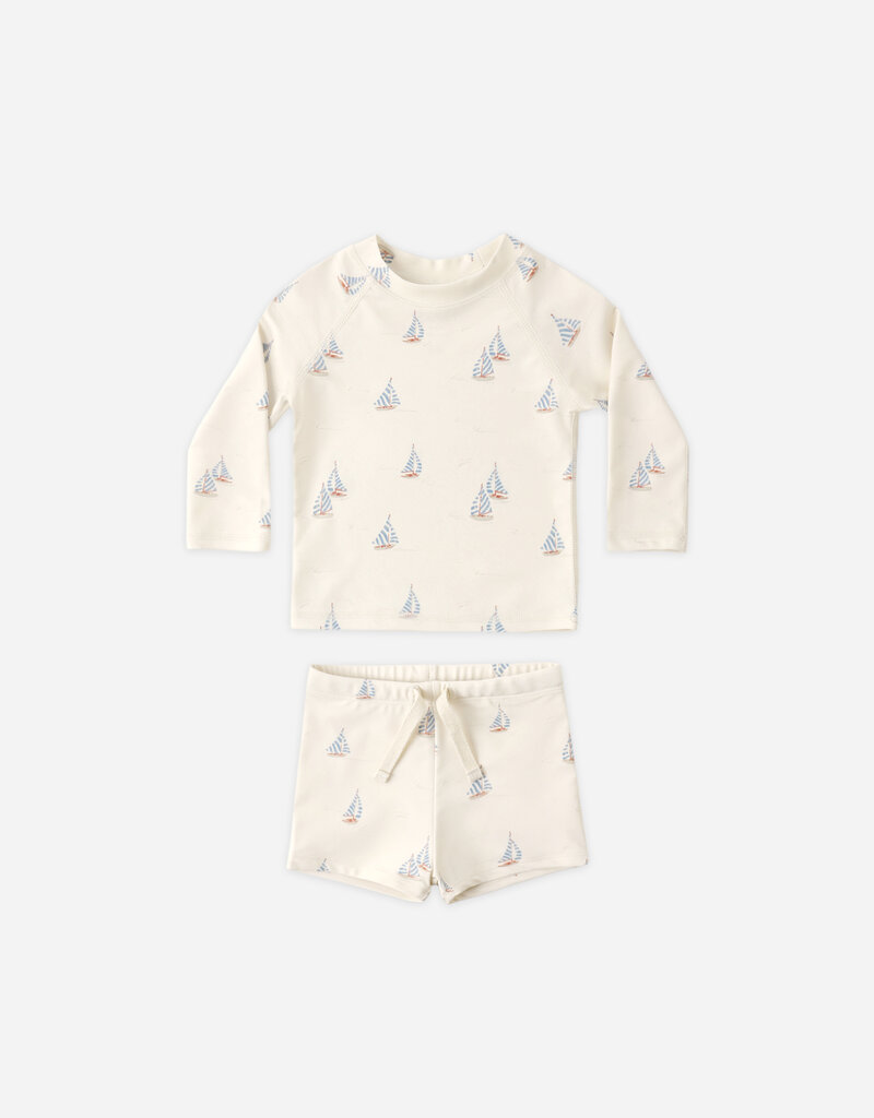 Rylee + Cru Inc. BOYS RASHGUARD SET SAIL NATURAL