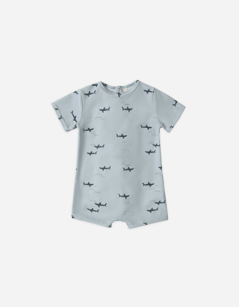 Rylee + Cru Inc. SHORTY ONE-PIECE SHARKS LIGHT-BLUE