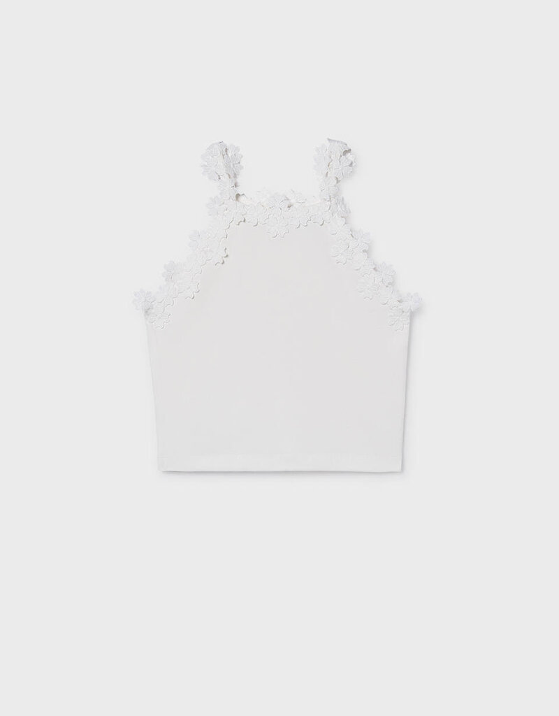 Mayoral White Tank Top w/Flower Lace