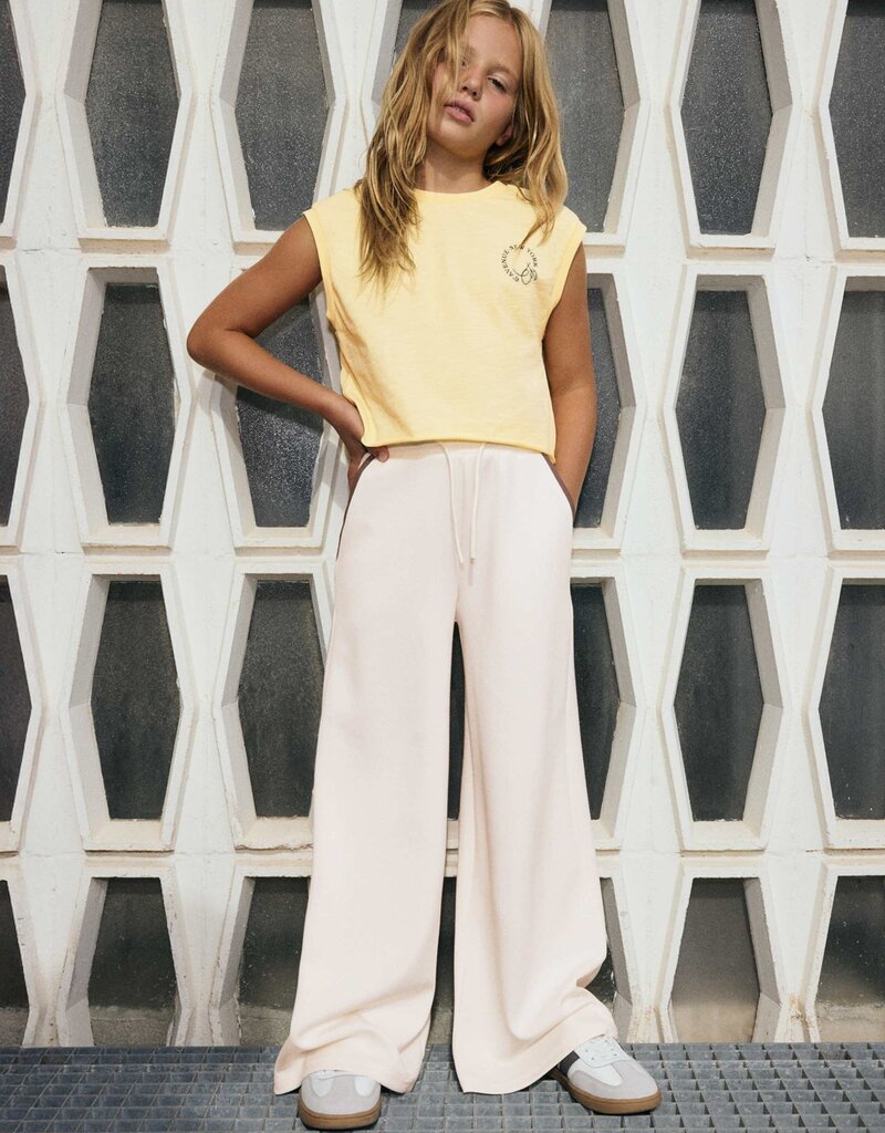 Mayoral Wide Leg Cream Pants w/Black Piping