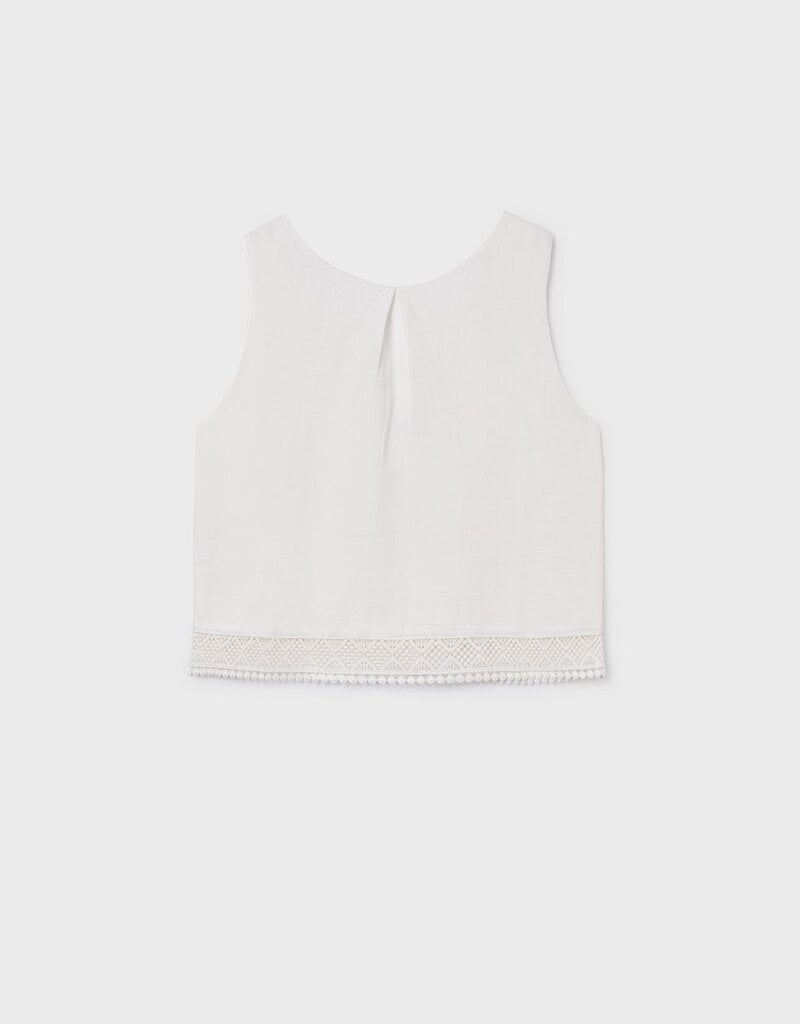 Mayoral White Lace Trim Sleeveless Top Pant Set