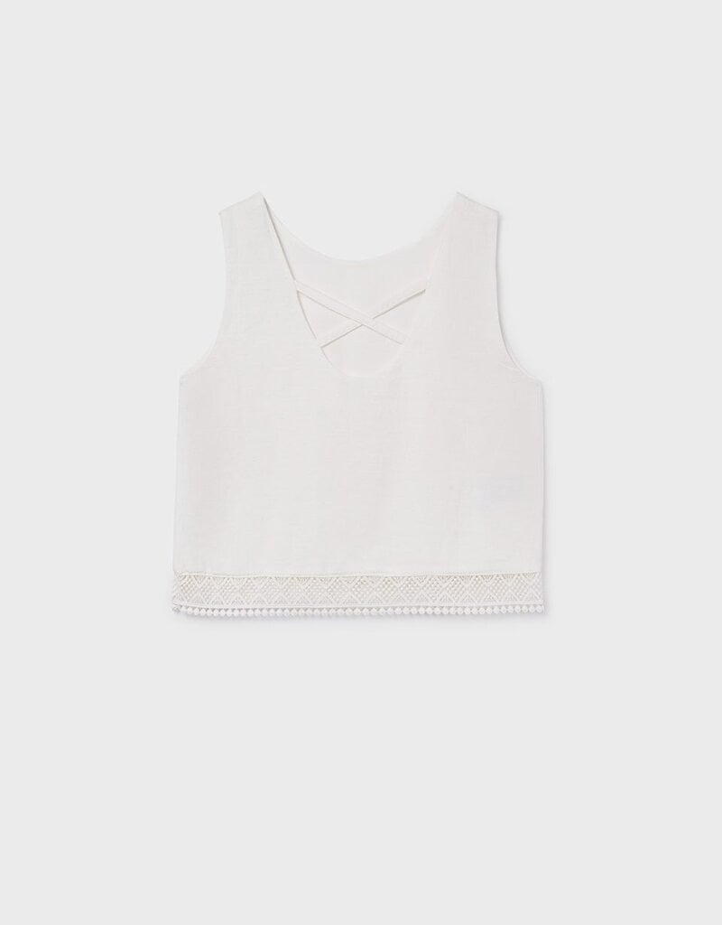Mayoral White Lace Trim Sleeveless Top Pant Set