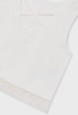 Mayoral White Lace Trim Sleeveless Top Pant Set