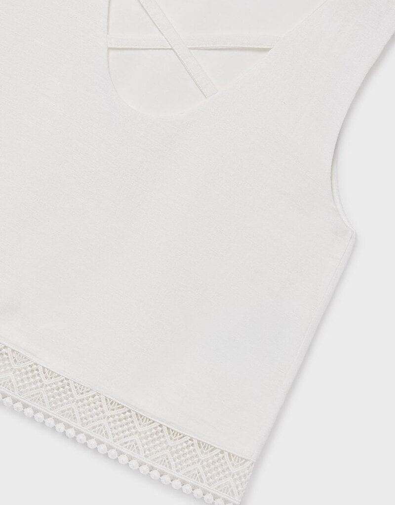 Mayoral White Lace Trim Sleeveless Top Pant Set