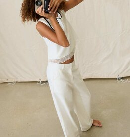 Mayoral White Lace Trim Sleeveless Top Pant Set