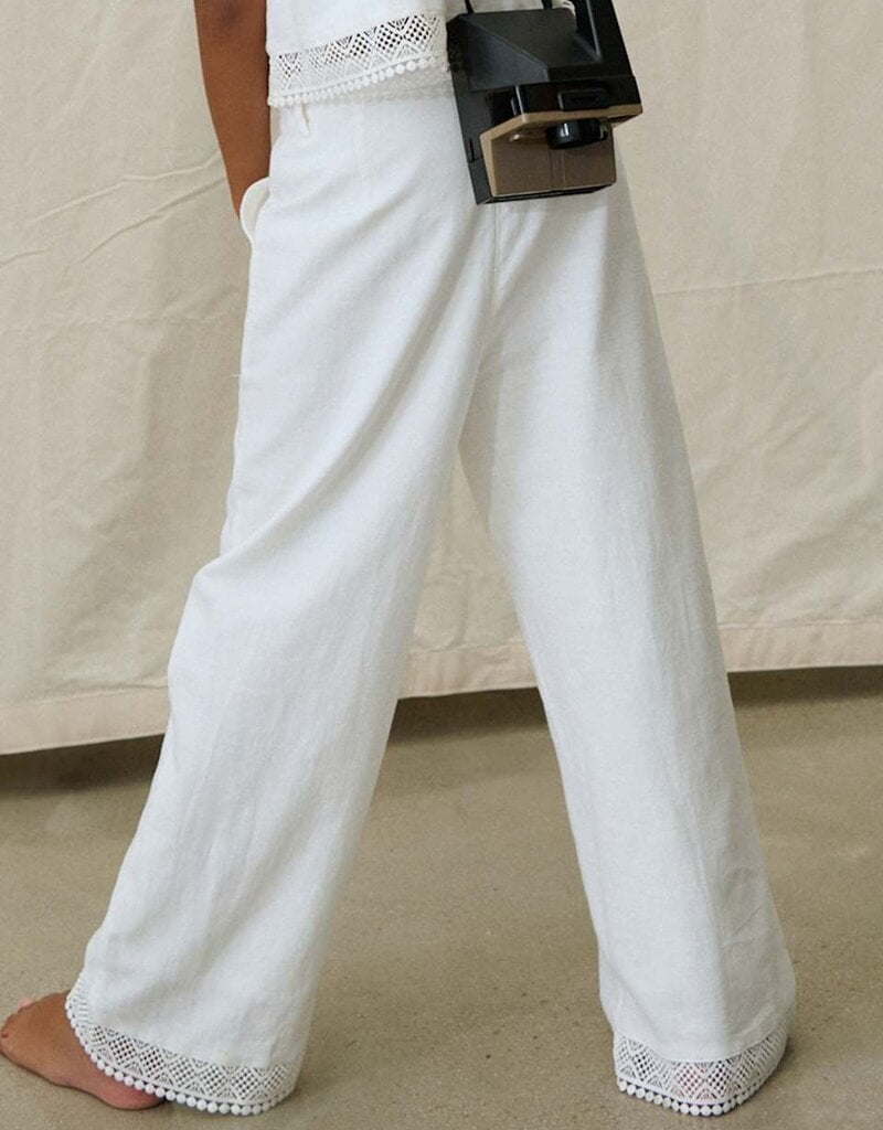 Mayoral White Lace Trim Sleeveless Top Pant Set