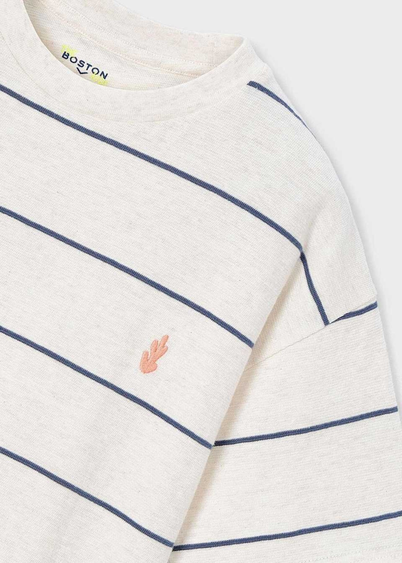 Mayoral White S/S Tee Blue Stripe
