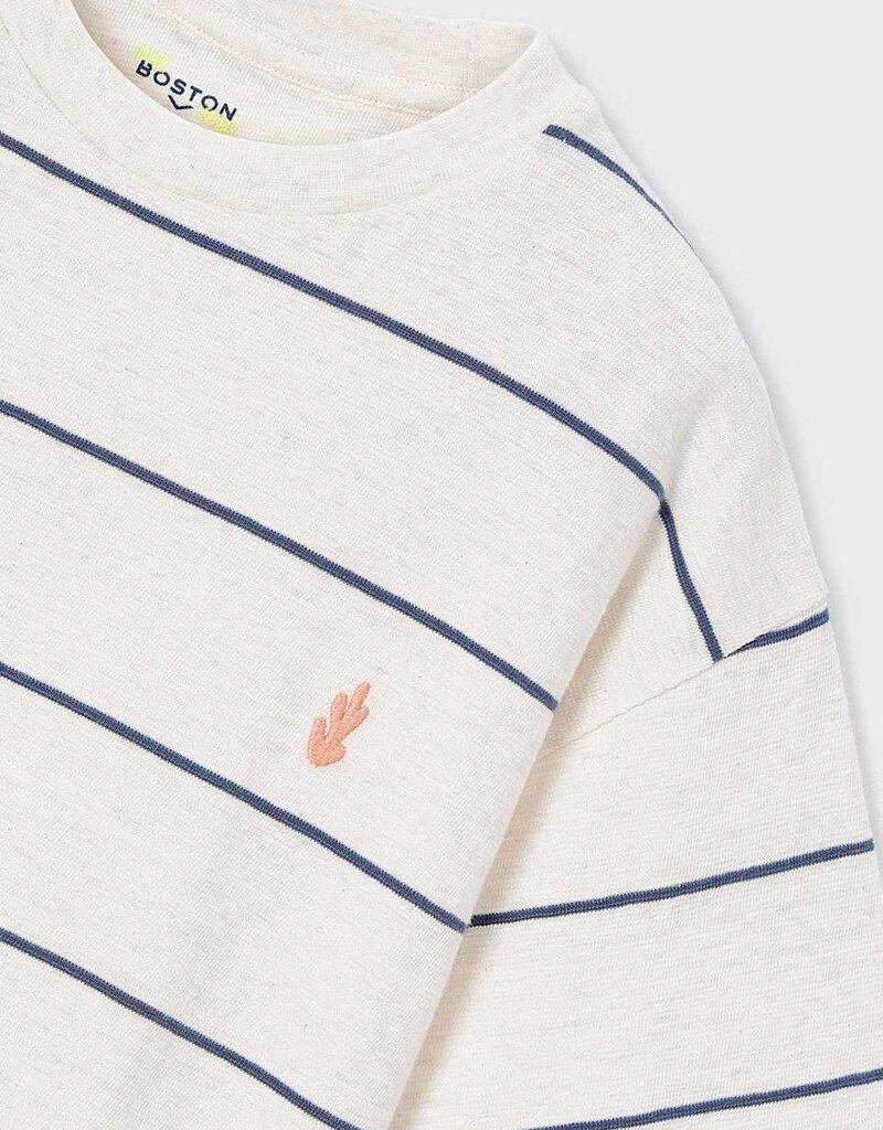 Mayoral White S/S Tee Blue Stripe