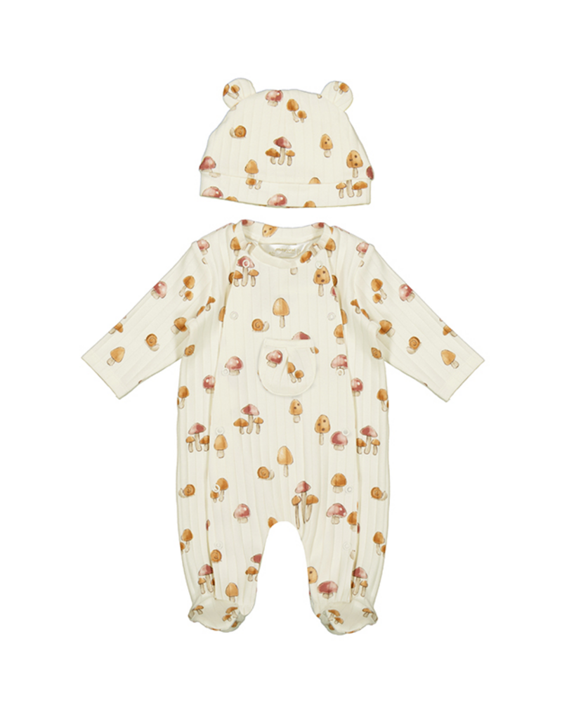 Mayoral Cream Footie Mushroom Print w/Hat