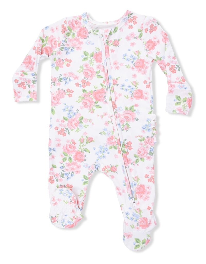 Angel Dear Cute Little Roses 2 Way Ruffle Back Zipper Footie