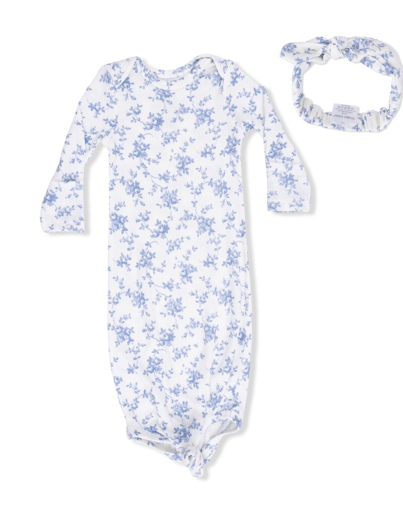 Angel Dear Baby Blue Vines Floral Knotted Gown w/Headband