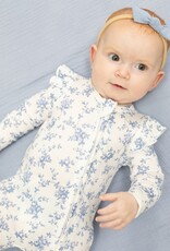 Angel Dear Baby Blue Vines Floral 2 Way Ruffle Sleeve Zipper Footie