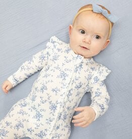 Angel Dear Baby Blue Vines Floral 2 Way Ruffle Sleeve Zipper Footie