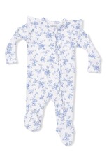 Angel Dear Baby Blue Vines Floral 2 Way Ruffle Sleeve Zipper Footie