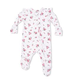 Angel Dear Pink Rosettes 2 Way Ruffle Sleeve Zipper Footie