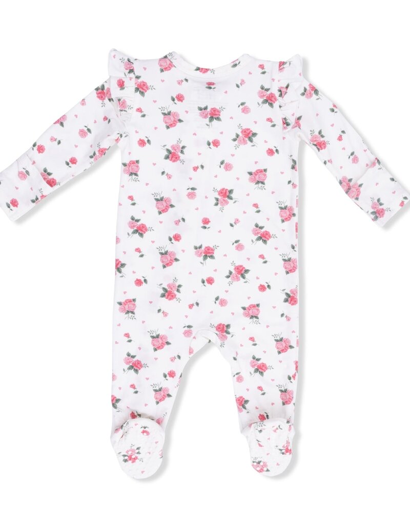 Angel Dear Pink Rosettes 2 Way Ruffle Sleeve Zipper Footie