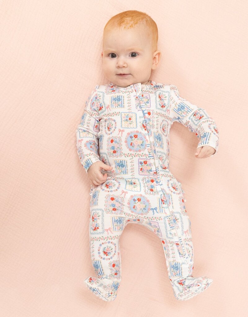 Angel Dear Juleps Floral Patchwork 2 Way Ruffle Back Zipper Footie