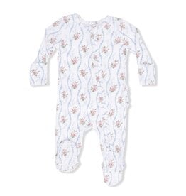 Angel Dear Heirloom Rose Stripe 2 Way Ruffle Back Zipper Footie