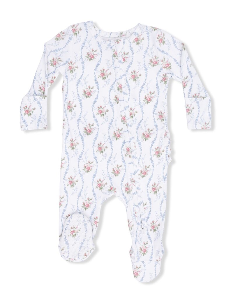 Angel Dear Heirloom Rose Stripe 2 Way Ruffle Back Zipper Footie