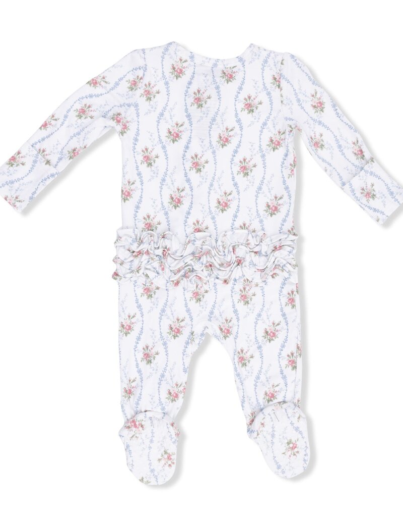 Angel Dear Heirloom Rose Stripe 2 Way Ruffle Back Zipper Footie