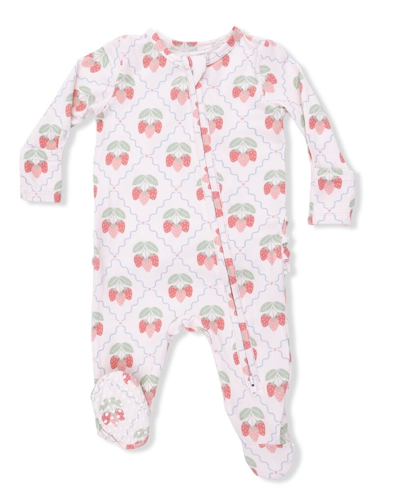 Angel Dear Sweet Strawberries 2 Way Ruffle Back Zipper Footie