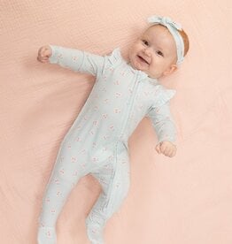 Angel Dear Tiny Cherry Stripe 2 Way Ruffle Sleeve Zipper Footie