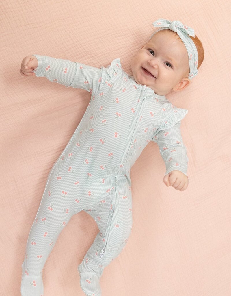 Angel Dear Tiny Cherry Stripe 2 Way Ruffle Sleeve Zipper Footie