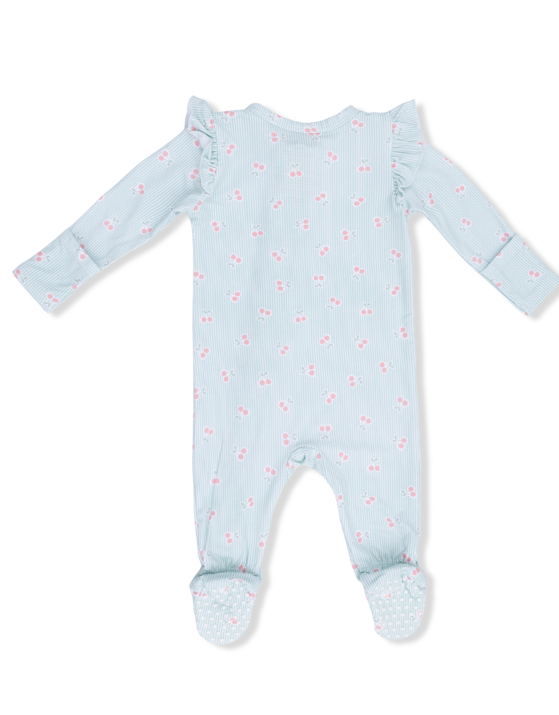 Angel Dear Tiny Cherry Stripe 2 Way Ruffle Sleeve Zipper Footie
