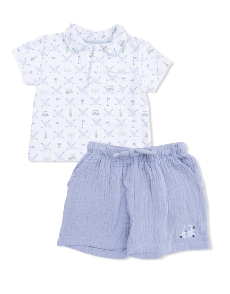 Angel Dear Golf Trellis Blue Polo w/Casual Short