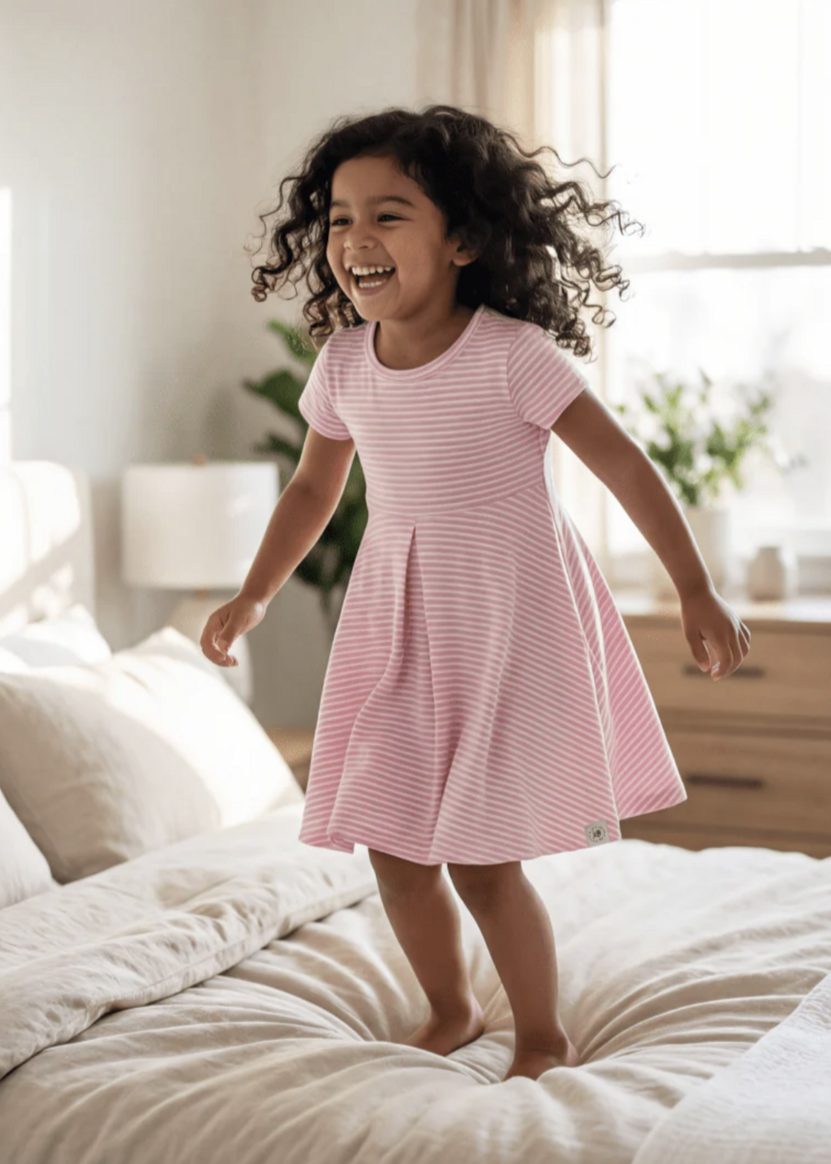 Sweet Bamboo Cap Sleeve Swirly Girl Pink Stripe