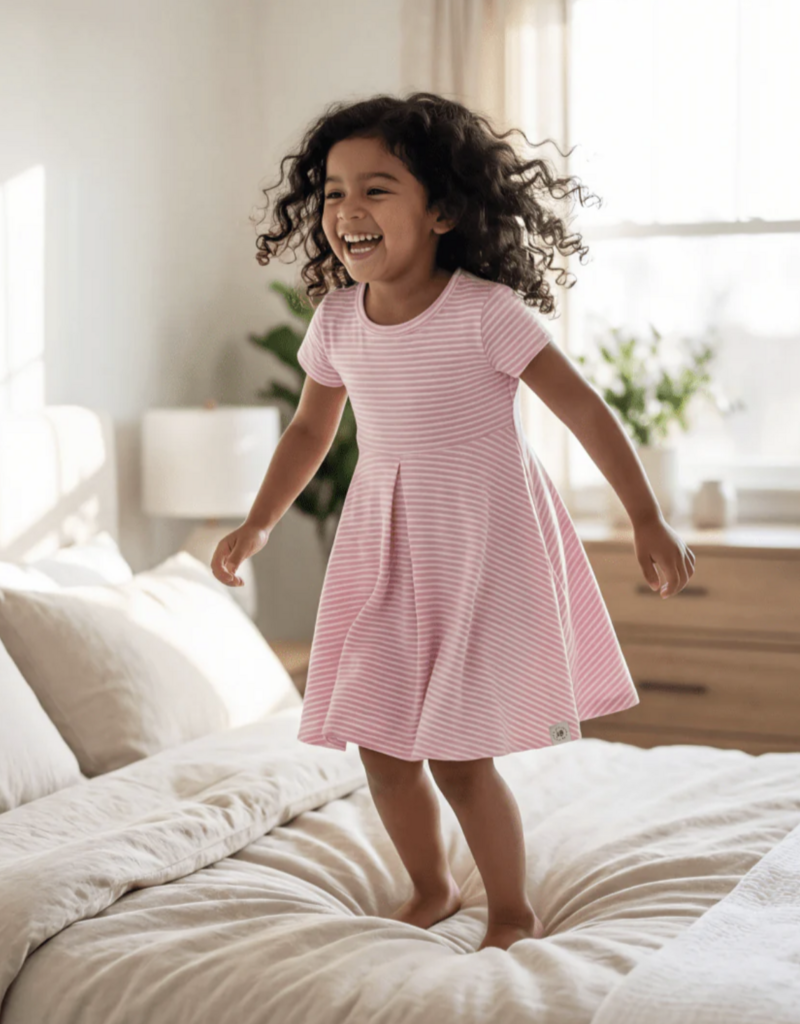 Sweet Bamboo Cap Sleeve Swirly Girl Pink Stripe