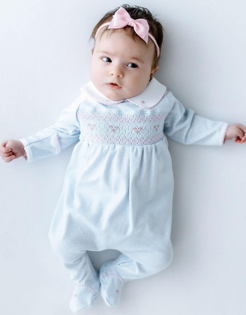 Magnolia Baby Pipers Classic Lt Blue Smocked Collared Footie