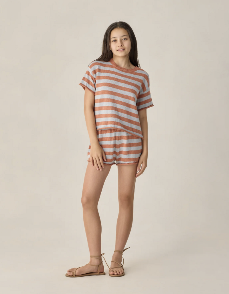 Rylee + Cru Inc. TEEN SUMMER KNIT SET POPPY/LIGHT BLUE STRIPE