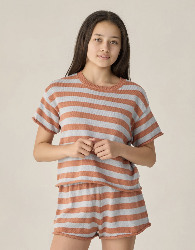 Rylee + Cru Inc. TEEN SUMMER KNIT SET POPPY/LIGHT BLUE STRIPE