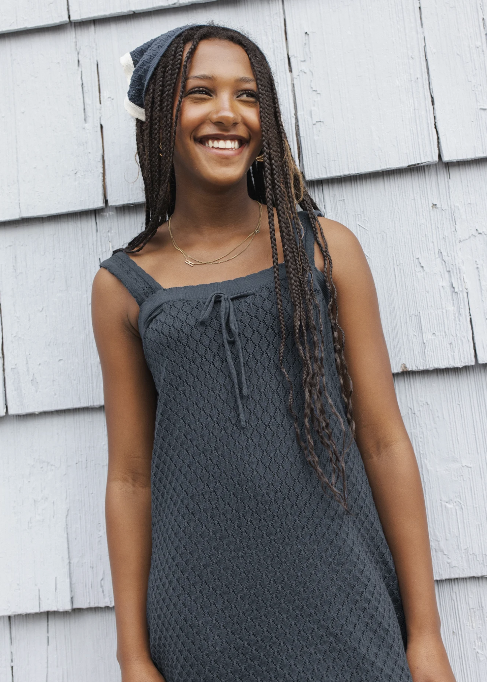 Rylee + Cru LLC TEEN CROCHET MINI DRESS NAVY