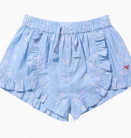 Pink Chicken girls millie ruffle short - blue dewdrop block print