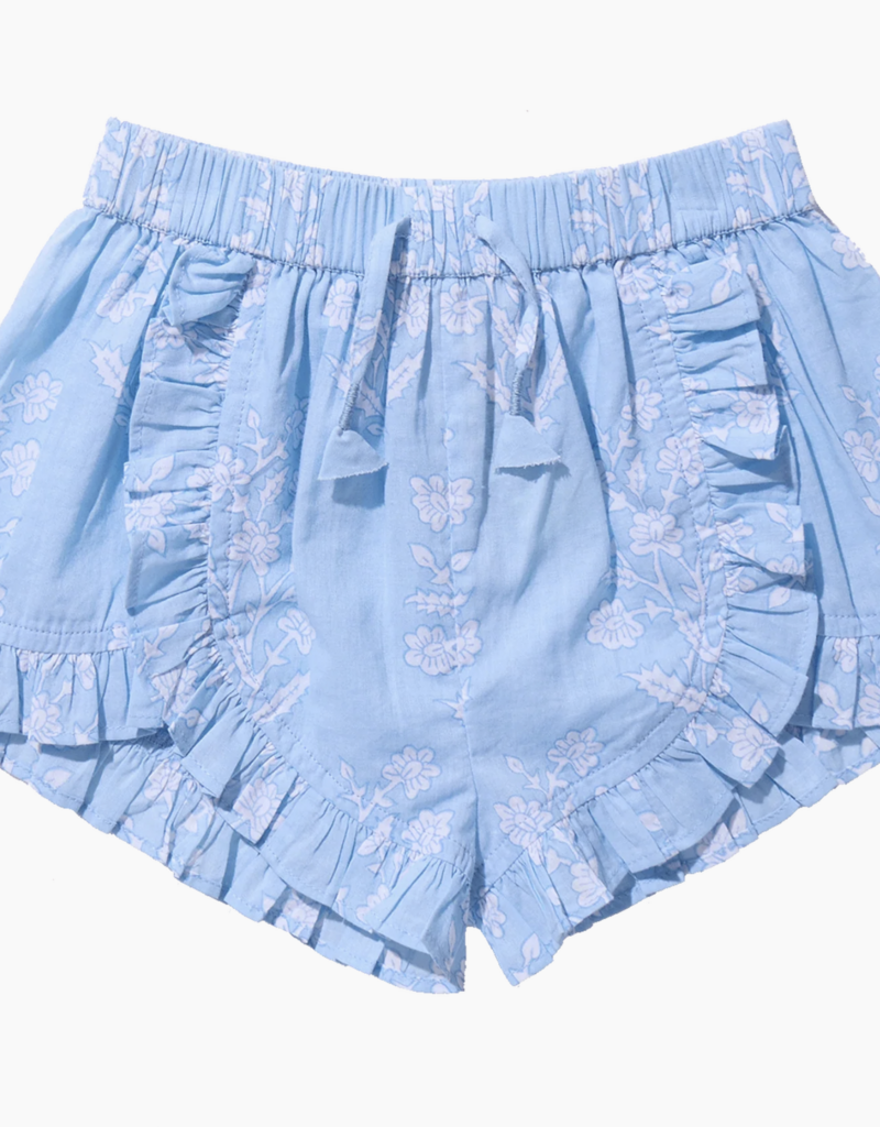 Pink Chicken girls millie ruffle short - blue dewdrop block print