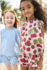 Pink Chicken girls millie ruffle short - blue dewdrop block print