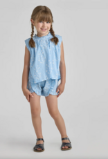 Pink Chicken girls millie ruffle short - blue dewdrop block print