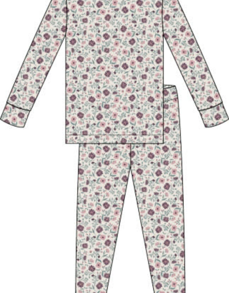 Petit Lem FLOWERED 2PC PJ SET L/S TOP PANT KNIT-BEIGE