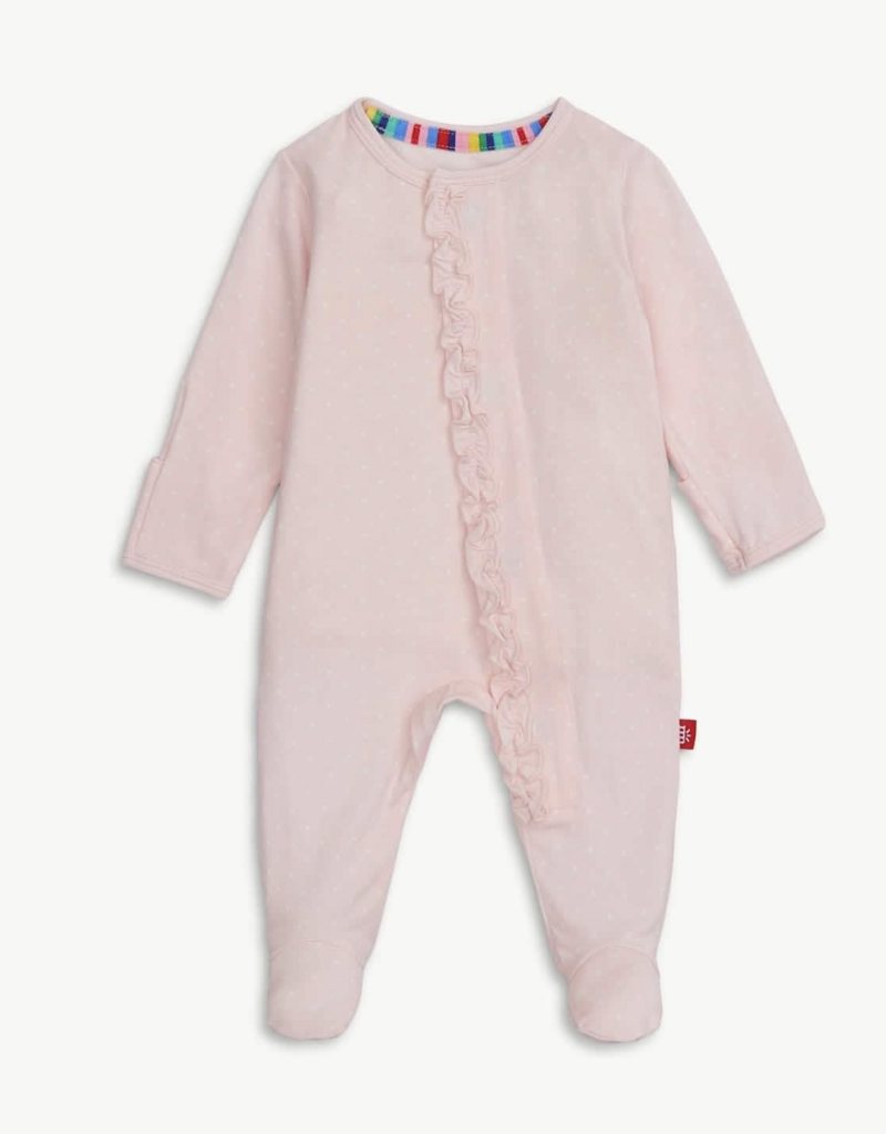 Magnetic Me PIN DOT PINK RUFFLE PLACKET FOOTIE