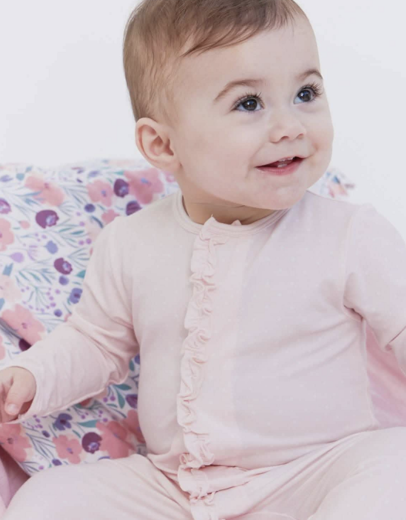 Magnetic Me PIN DOT PINK RUFFLE PLACKET FOOTIE