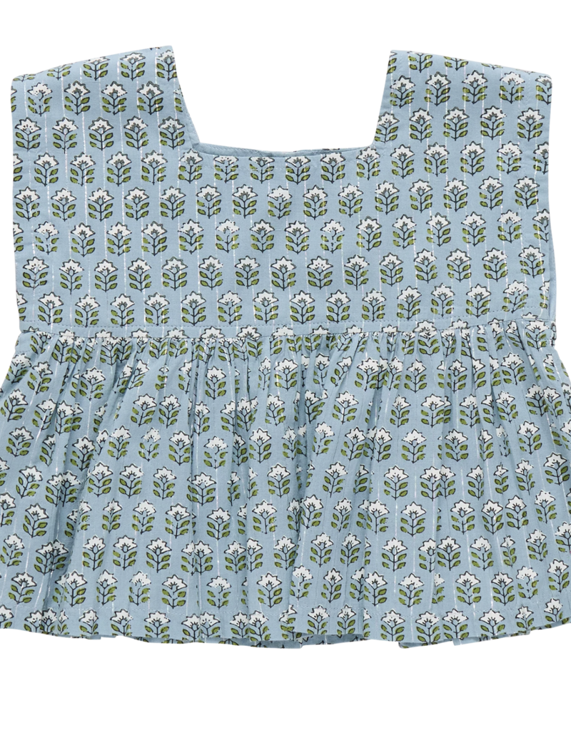 Pink Chicken kamari top - blue prairie block print