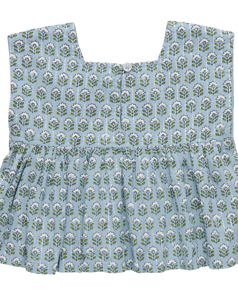 Pink Chicken kamari top - blue prairie block print