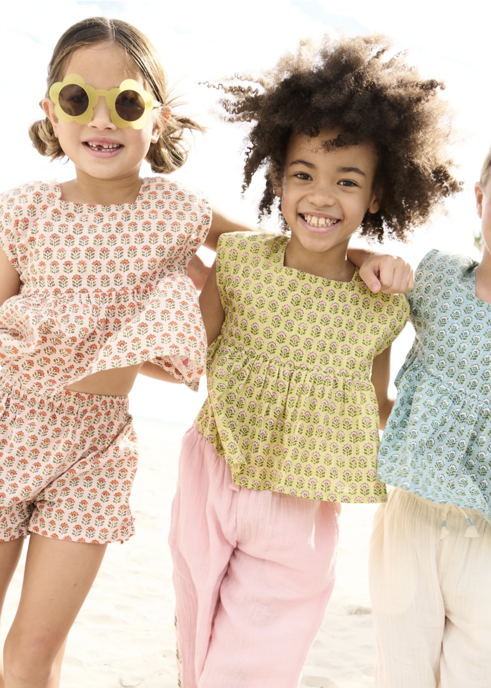 Pink Chicken kamari top - pink prairie block print