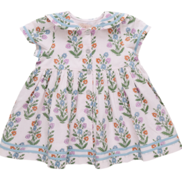Pink Chicken SALE elowen dress - pink dewdrop block print