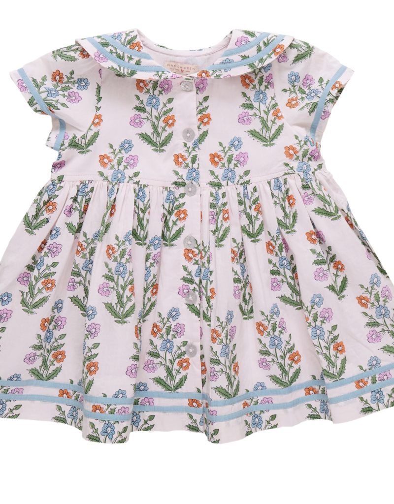 Pink Chicken elowen dress - pink dewdrop block print