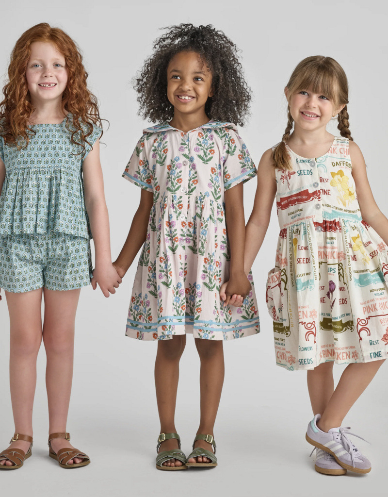 Pink Chicken elowen dress - pink dewdrop block print